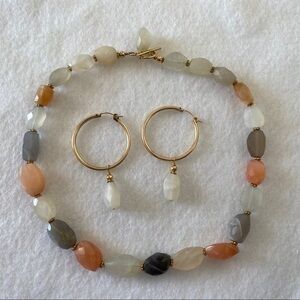 Sundance 14k Gold Faceted Rainbow Moonstone Beaded Choker Necklace Set NEW